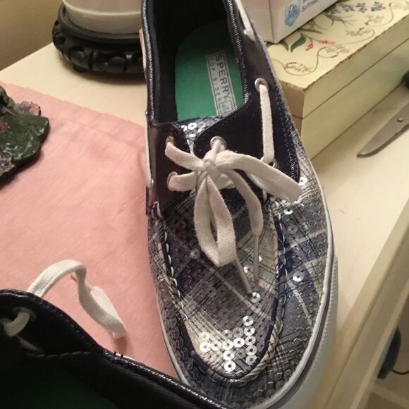 Sperry Women’s Size 7.5M Green, Blue & White Plaid Top Siders Loafer - Picture 4 of 12